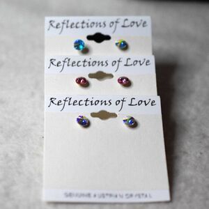 NWT Reflections Of Love Austrian Crystals Blue/Pink/Clear 3Pr Post/Stud Earrings